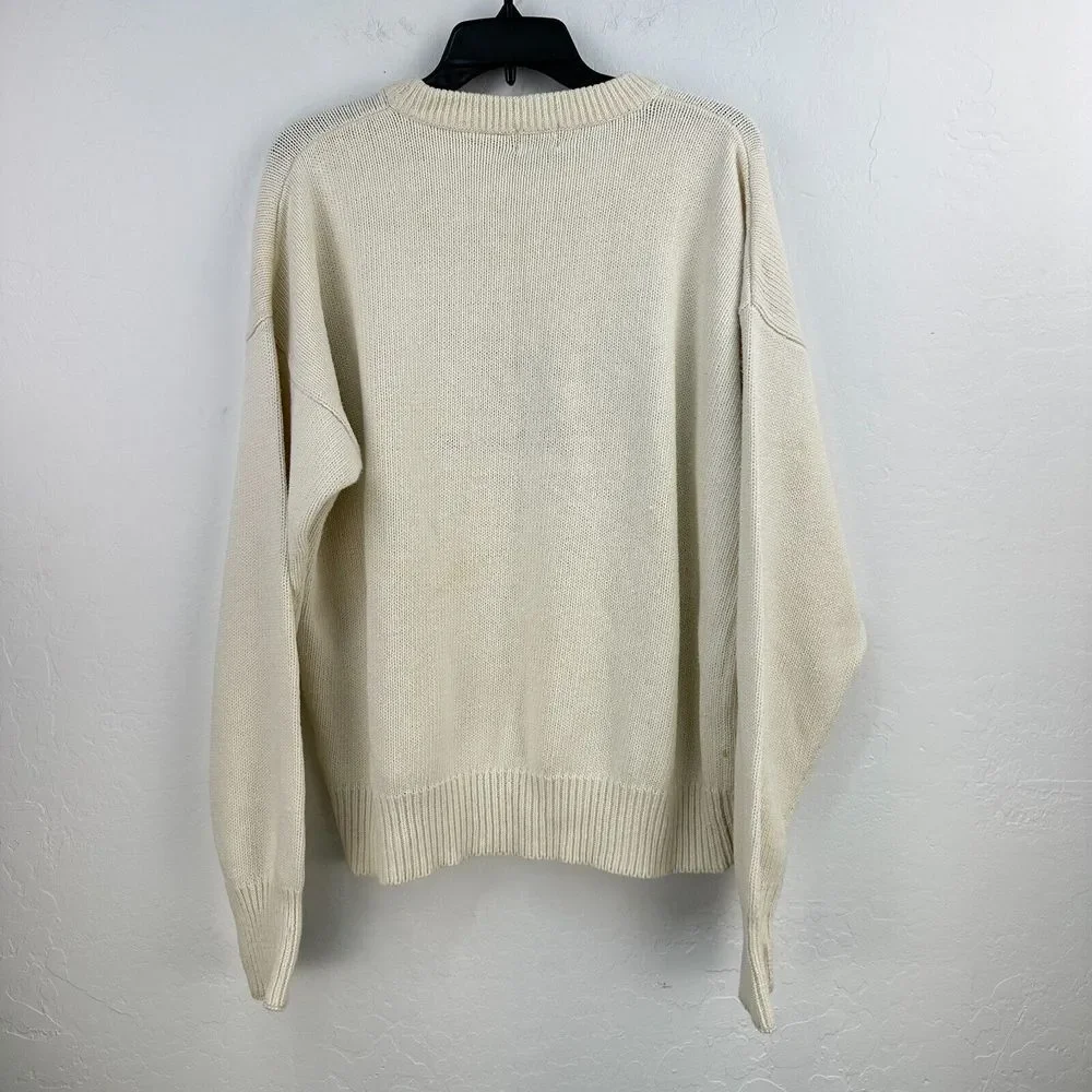 Vintage Structure Sweater Mens‎ Large Cream Dolman Sleeve Crew Neck Minimalist